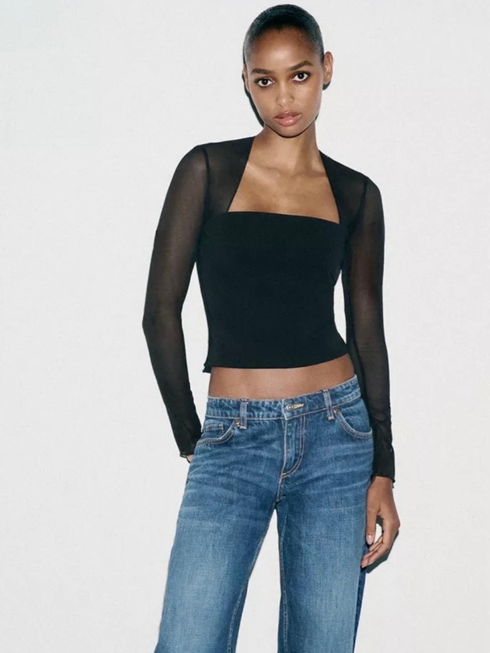 Fitted Combination Tulle Top - Black - Picture 3 of 7